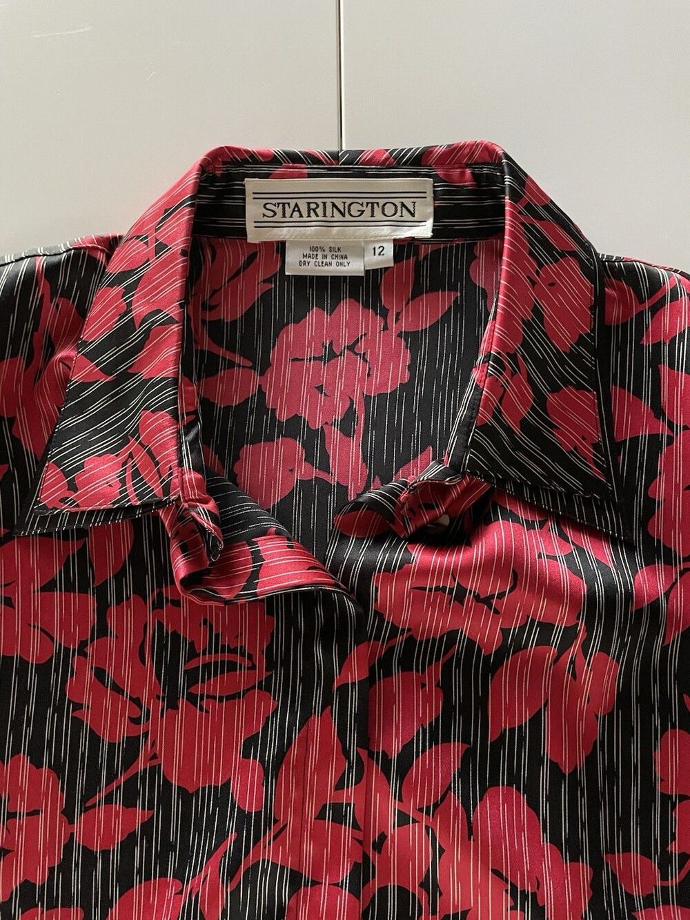 Vintage Long Sleeve 100% Silk Floral Starington Blouse Size 12